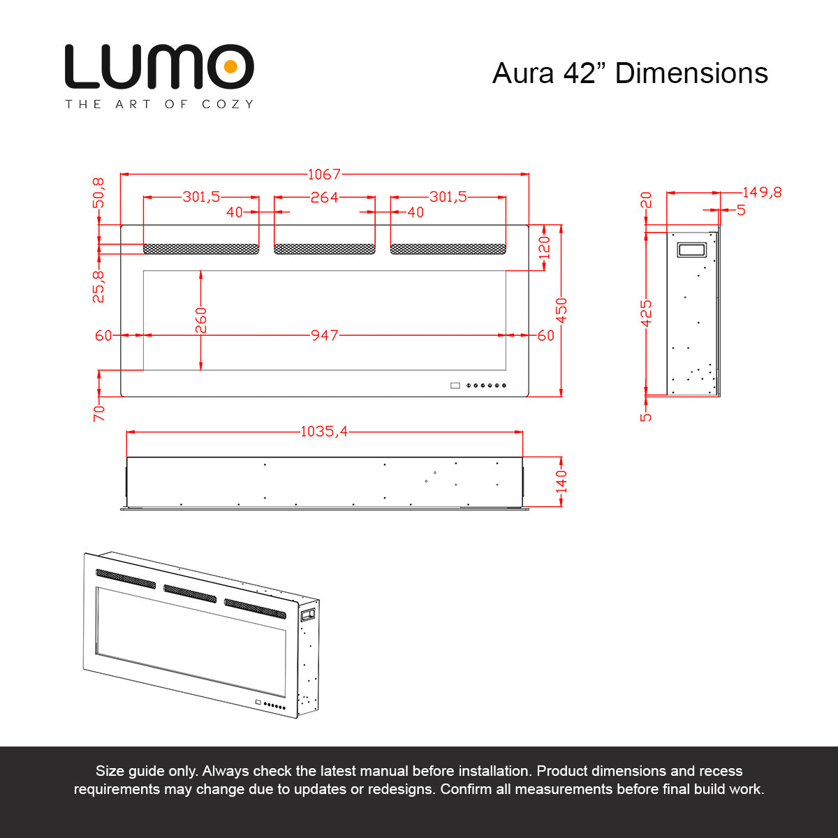Lumo Aura 42 Slimline Electric Fire