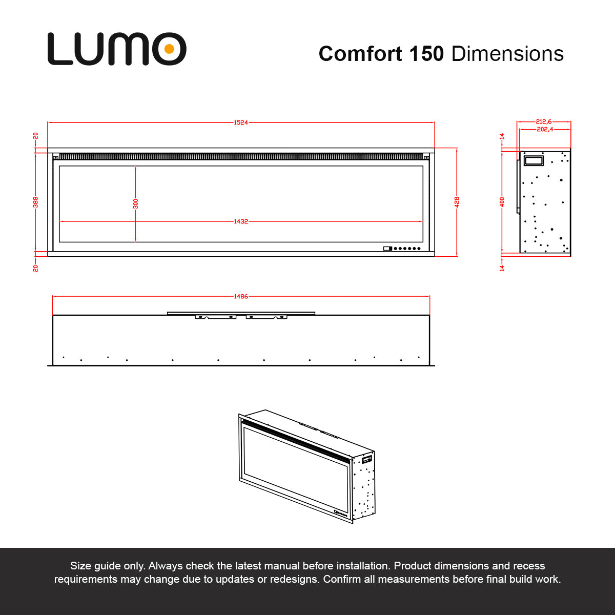 Lumo Comfort 150 Inset Electric Fire with Illuminated Logs
