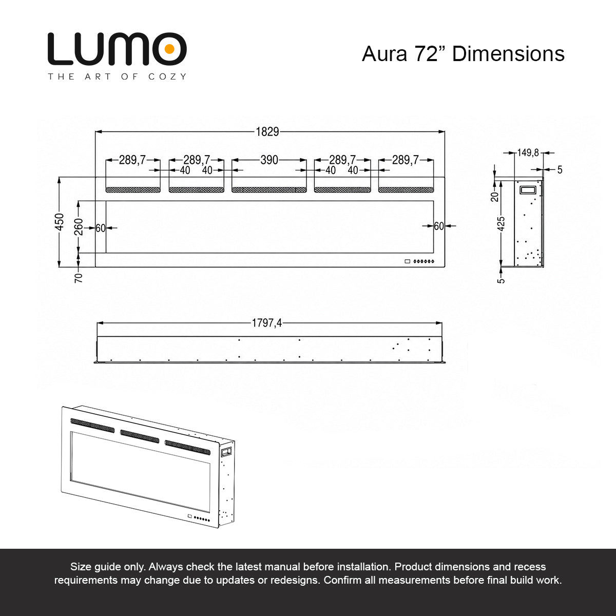 Lumo Aura 72 Slimline Electric Fire