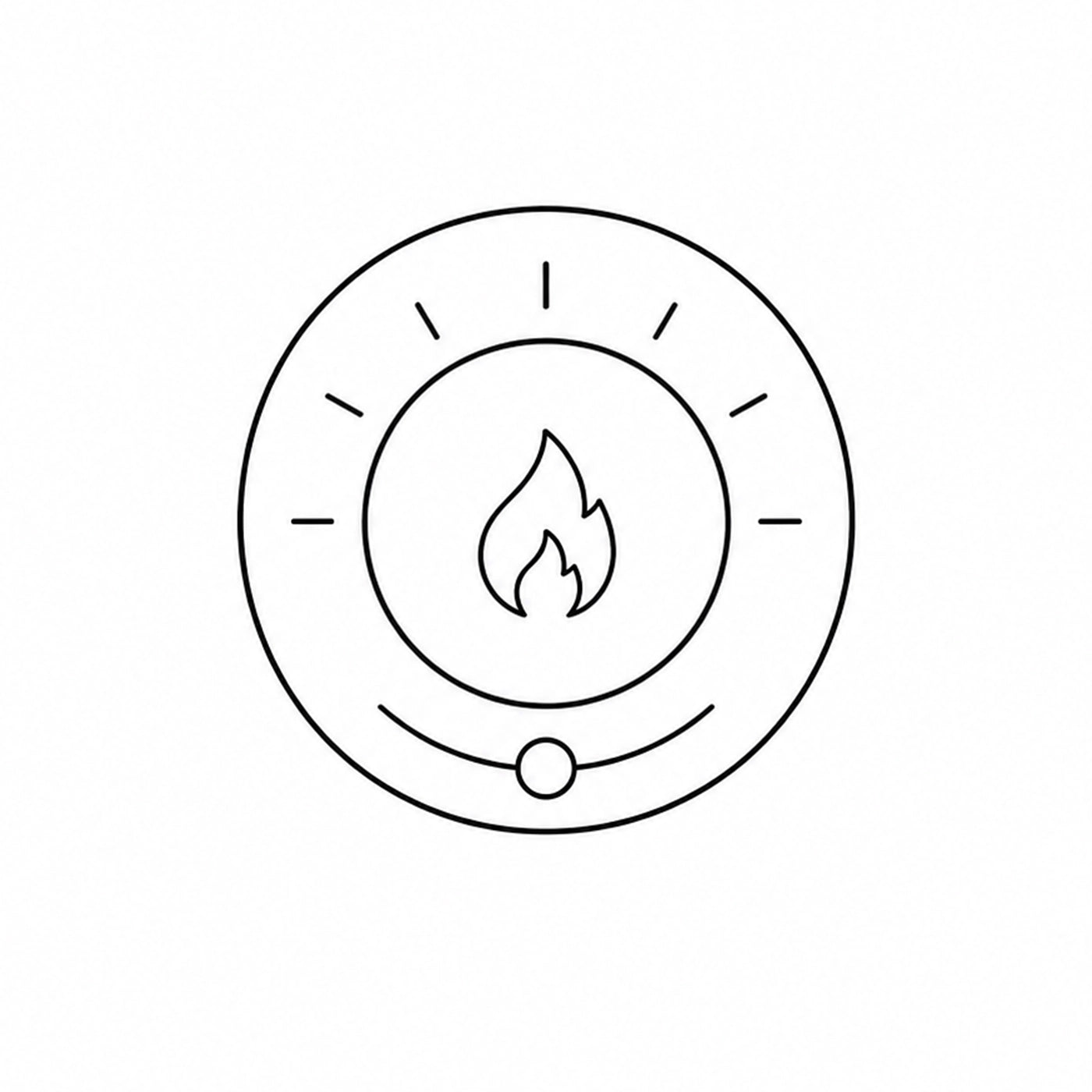 Circular icon with a flame symbol inside on a white background
