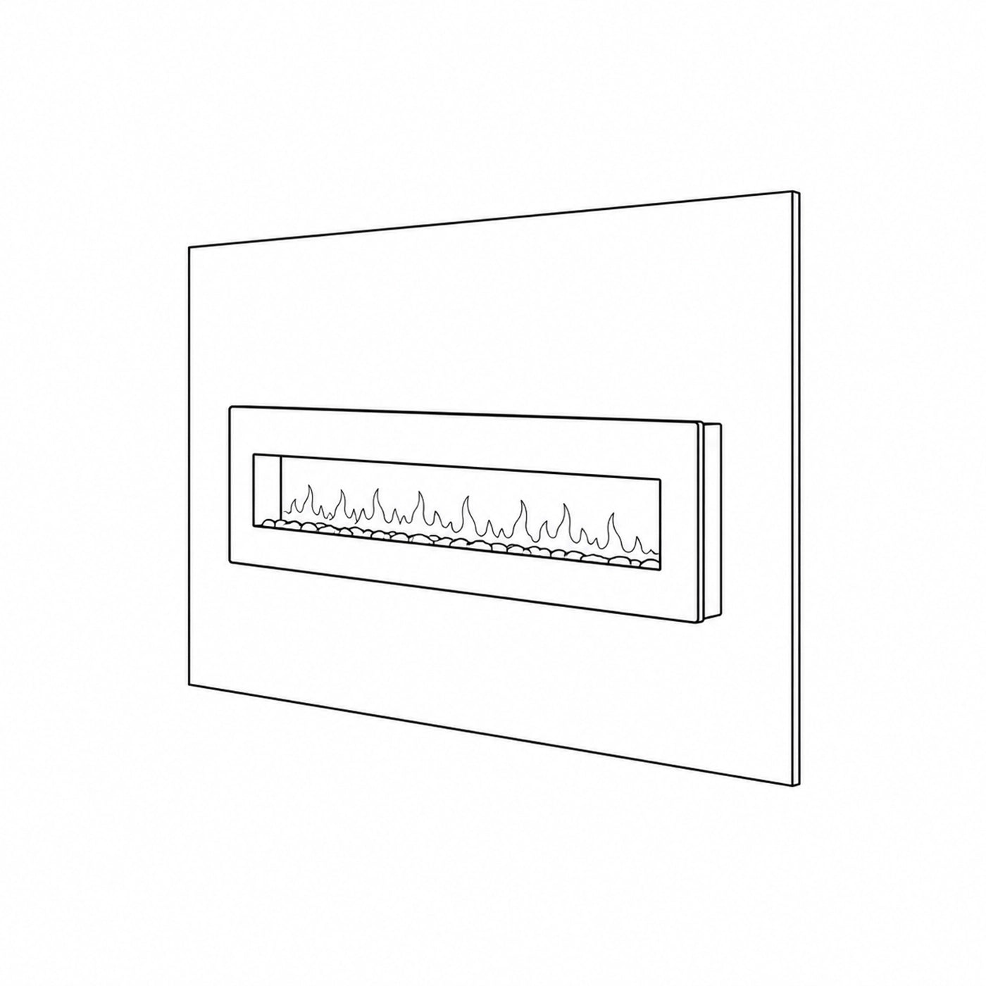 Line drawing of a modern electric fireplace inset