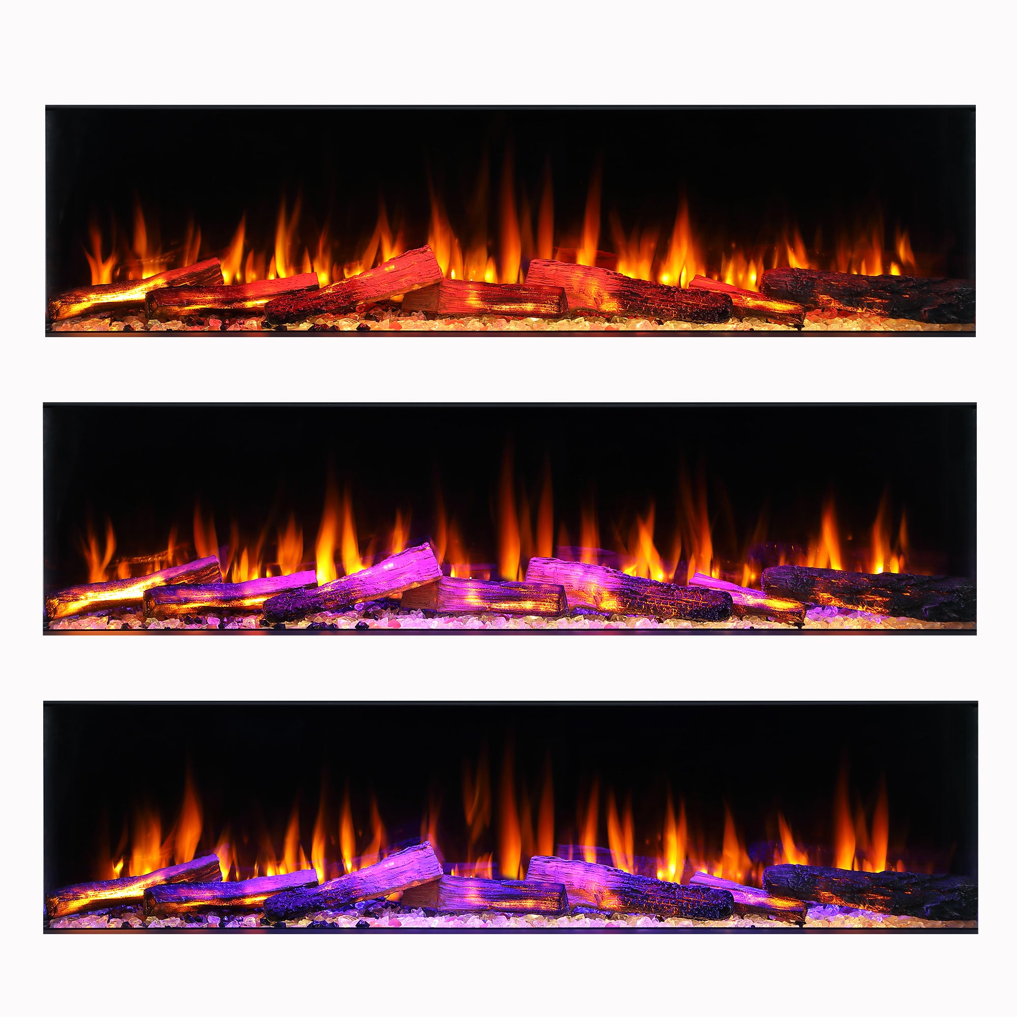 Electric fireplace with changing flames on a white background