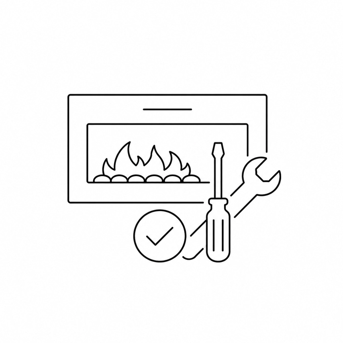 Icon of a fireplace with tools including a screwdriver and wrench, indicating maintenance or repair.