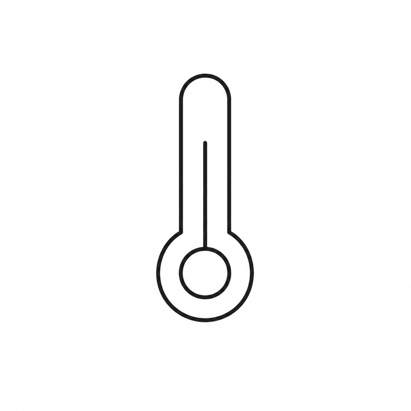 Black line drawing of a thermometer on a white background