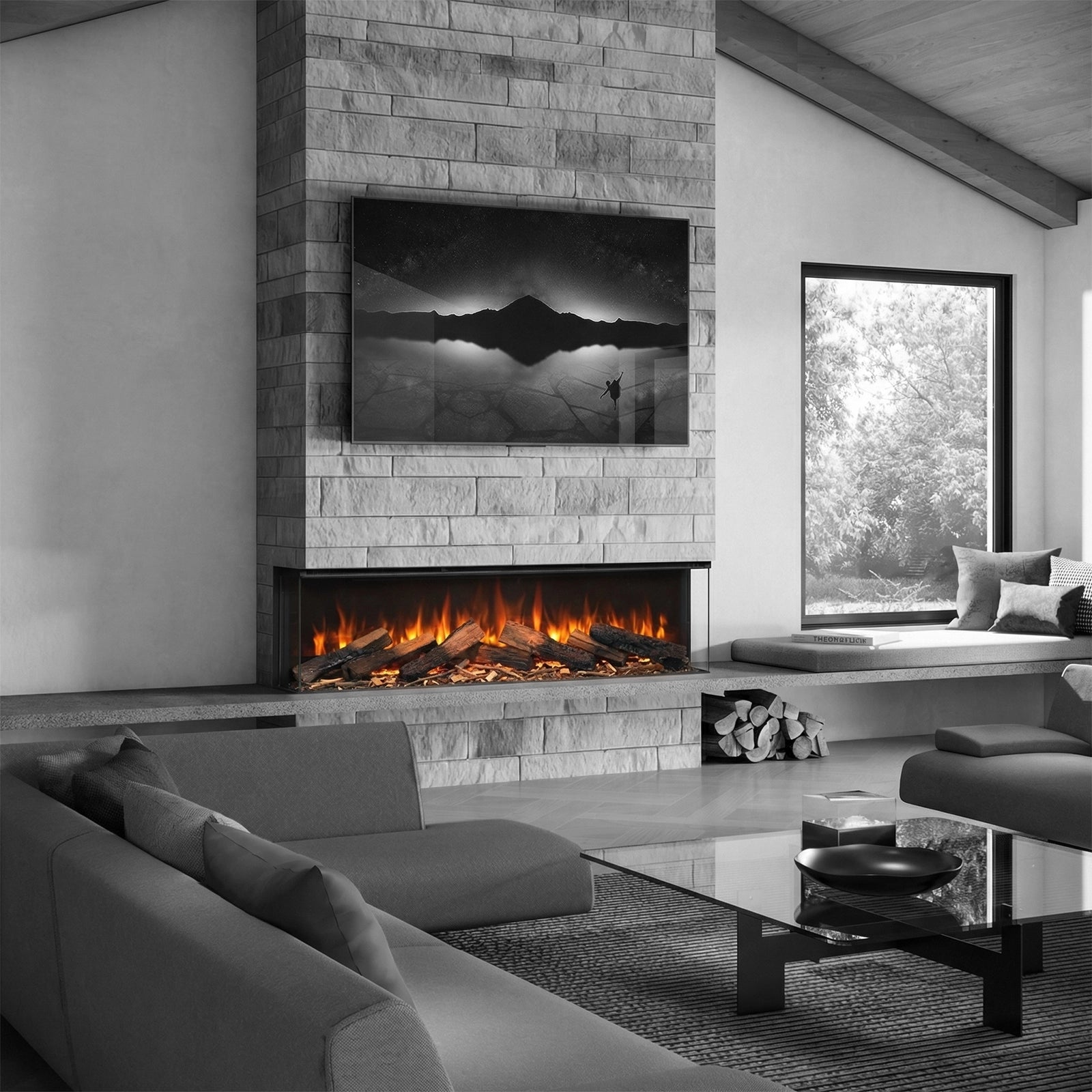 modern living room with lumo cozy 150 3 sided electric fire
